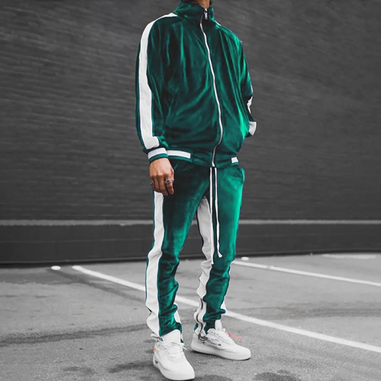 Men'S Tracksuit Full Zip Hooded Sweatshirt Sets Matching Wide Leg Cargo Pants 2 Piece Outfit Brown,Xl