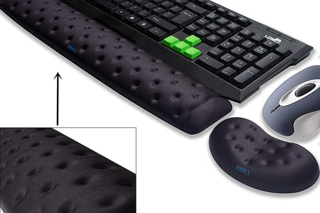 Memory Foam Mouse & Keyboard Wrist Rest Support Pad Cushion Set for Computer, Laptop, Office Work, PC Gaming - Massage Holes Design - Easy Typing Wrist Pain Relief (Black)