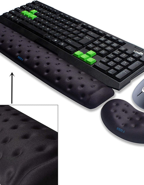 Load image into Gallery viewer, Memory Foam Mouse &amp; Keyboard Wrist Rest Support Pad Cushion Set for Computer, Laptop, Office Work, PC Gaming - Massage Holes Design - Easy Typing Wrist Pain Relief (Black)
