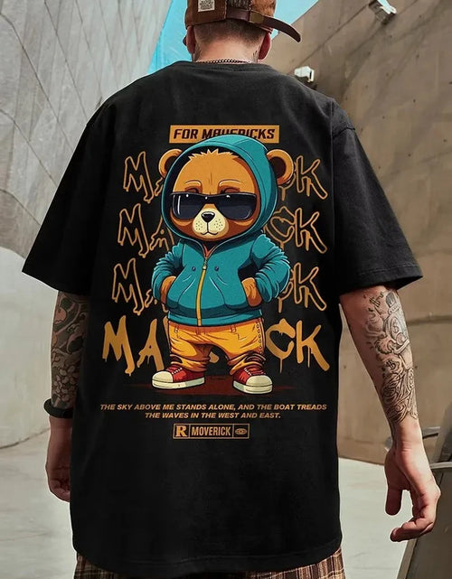 Load image into Gallery viewer, Cotton Fashion Bear Pattern Printed Men'S T Shirt round Neck Loose Tops Breathable Comfortable Casual Oversized Women Clothing
