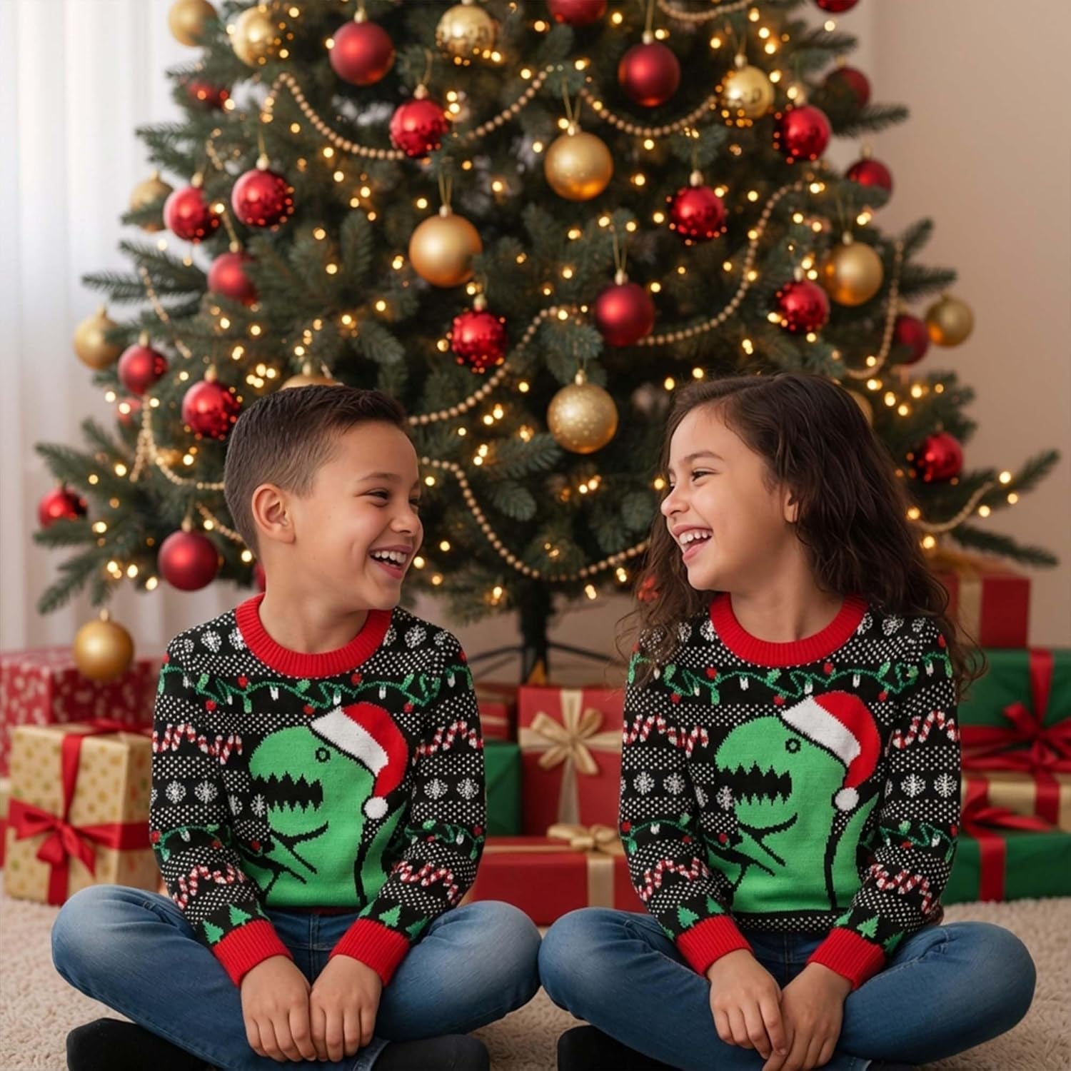 Big Trex Santa Ugly Christmas Sweater for Toddler Boys 2Y - 6Y Funny Xmas Outfit