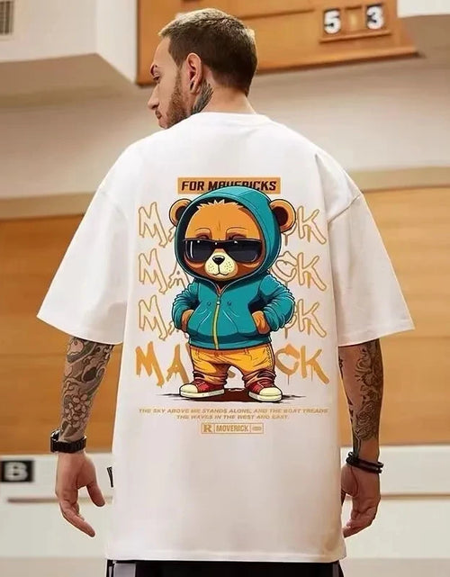 Load image into Gallery viewer, Cotton Fashion Bear Pattern Printed Men'S T Shirt round Neck Loose Tops Breathable Comfortable Casual Oversized Women Clothing
